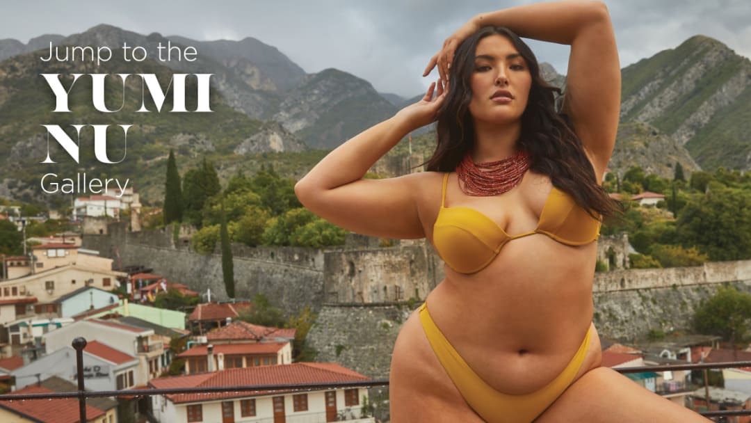 Yumi Nu was photographed by James Macari in Montenegro. Swimsuit by 437 Swim .Earrings by Michelle Ross.