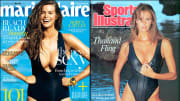Robyn Lawley on the Nov. 2014 cover of Marie Claire Australia in a nod to Elle's 1988 cover (right)