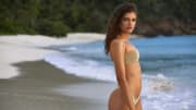 Valentina Sampaio was photographed by Josie Clough in Scrub Island, BVI. Swimsuit by TRIANGL.