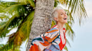 Maye Musk was photographed by Yu Tsai in Belize. Swimsuit by Cali Dreaming. Coverup by PatBo.