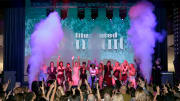 SI Swimsuit models on stage with Ciara at the 2022 issue launch party.