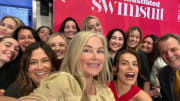 The SI Swimsuit team, and models Olivia Dunne, Yumi Nu and Brooks Nader ringing the bell at the NYSE.