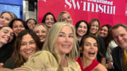 The SI Swimsuit team and models Olivia Dunne, Yumi Nu and Brooks Nader ringing the bell at the NYSE.