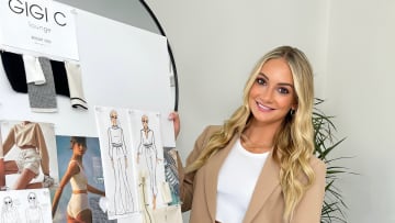 Gigi Caruso with her designs.
