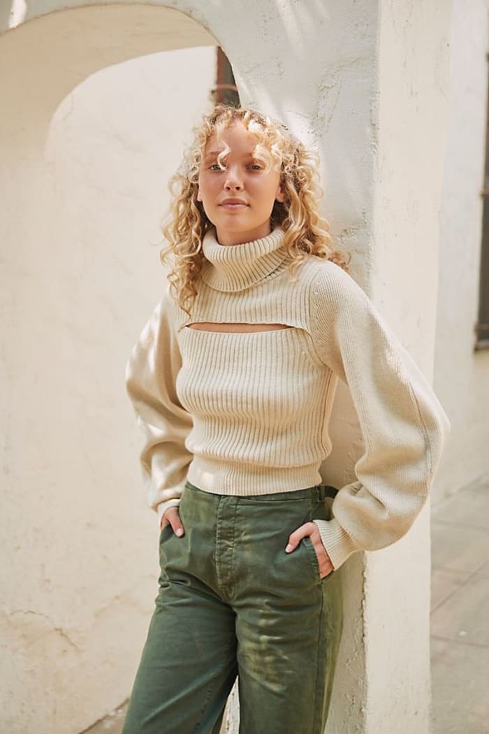 Free people turtleneck tan sweater