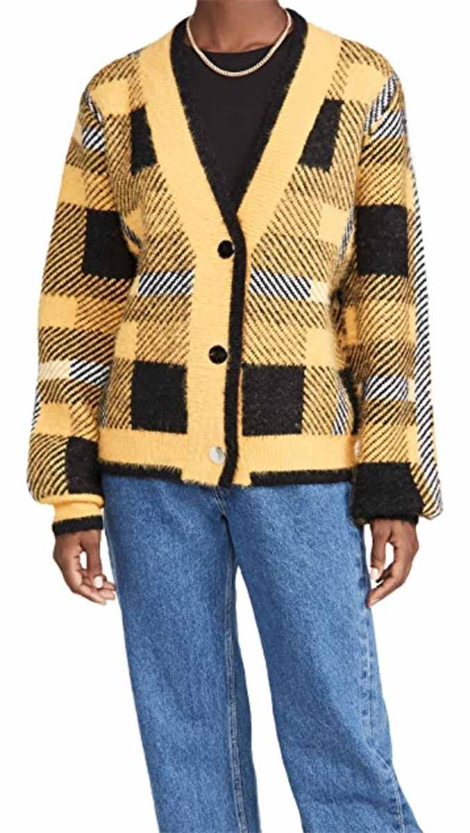 English factory plaid cardigan sweater