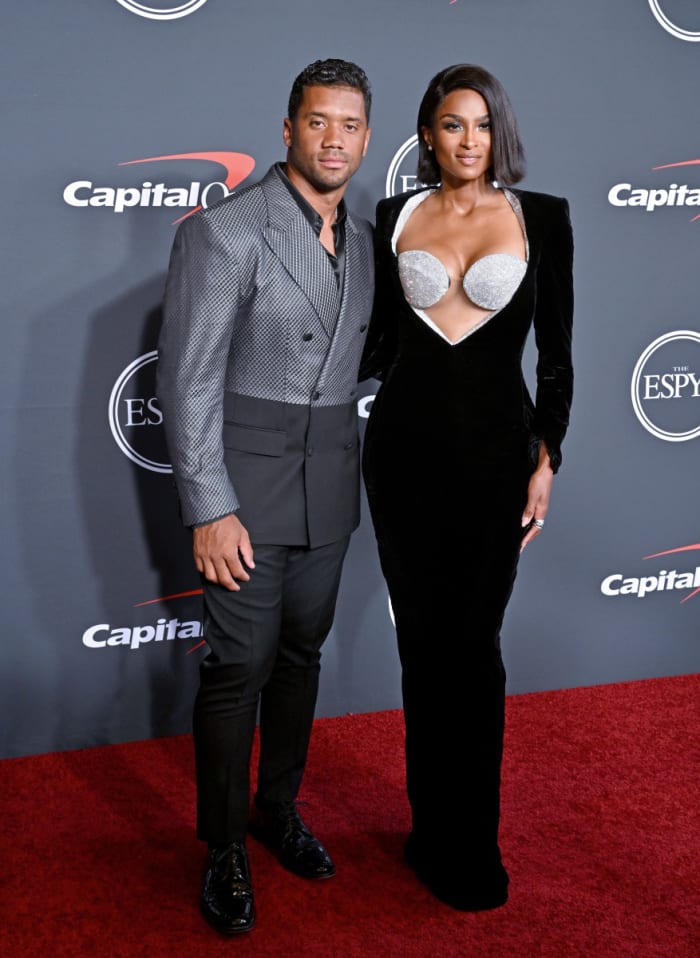 Russell Wilson and Ciara attend the 2022 ESPYs at Dolby Theatre on July 20, 2022 in Hollywood, California. 