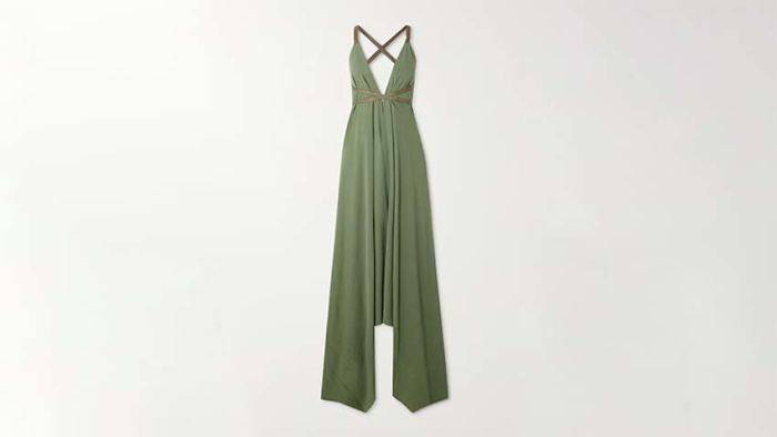 CARAVANA Abalkan open-back leather-trimmed cotton-gauze halterneck maxi dress