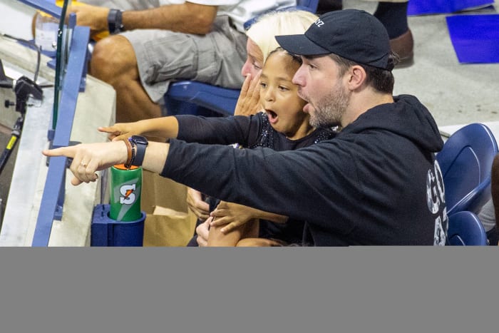 Serena Williams's daughter Olympia and husband Alexis Ohanian as Serena Williams of the United States plays her match against Danka Kovinic of Montenegro on Arthur Ash Stadium in the Women's Singles round one match during the US Open Tennis Championship 2022 at the USTA National Tennis Centre on August 29th 2022 in Flushing, Queens, New York City. 