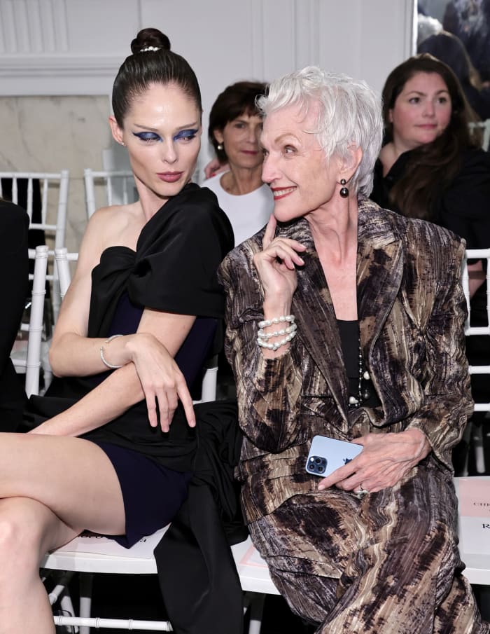 Coco Rocha and Maye Musk at the Christian Siriano Spring/Summer 2023 NYFW Show in New York City.
