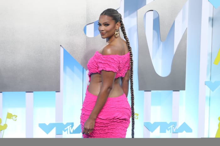 Kamie Crawford's 'Barbiecore' moment at the 2022 MTV Video Music Awards at Prudential Center on August 28, 2022 in Newark, New Jersey.