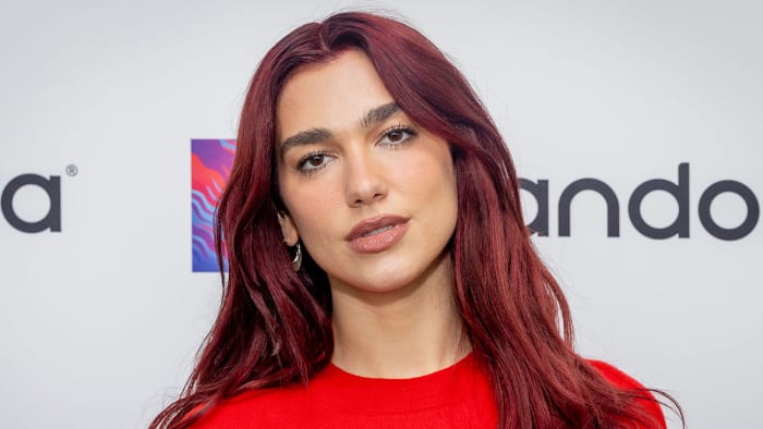 Dua Lipa Paints Hollywood Red in Stunning Satin Corset Gown - Swimsuit ...