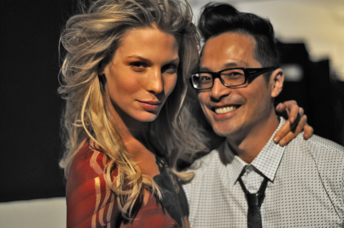 Sarah Brandner (with photographer Yu Tsai) in body paint, SI Swimsuit 2010