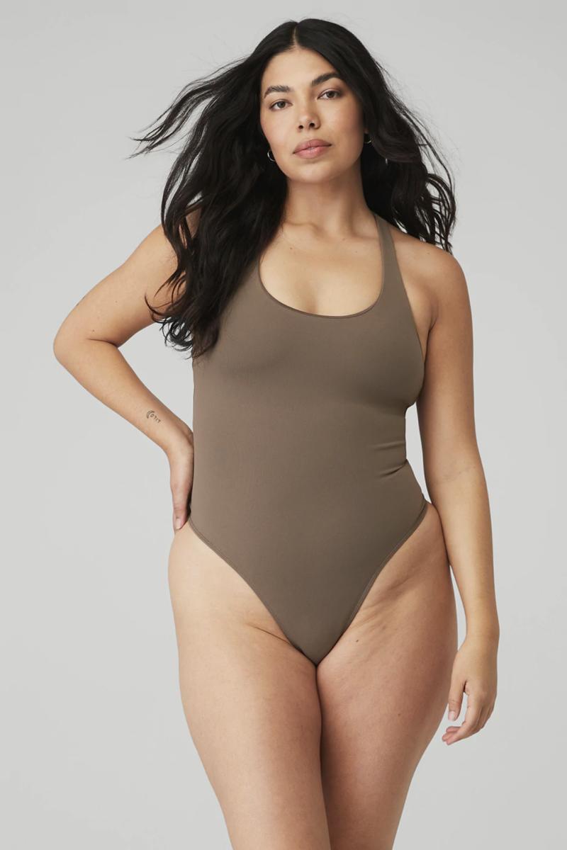 Sleek back body suit in Hot Cocoa.