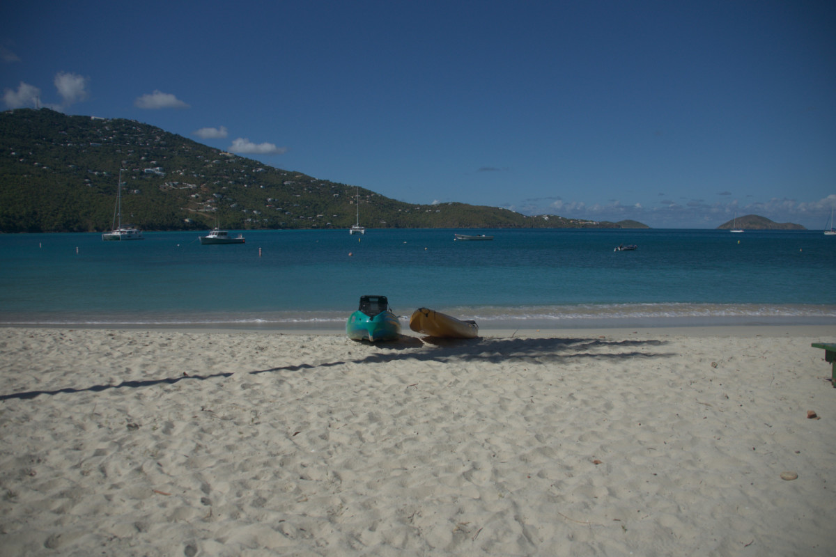 Kayaks on the beach at Magens Bay in St. Thomas