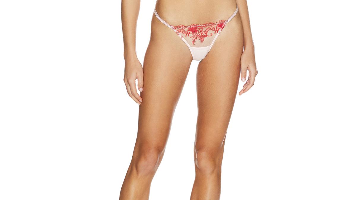 White and Red Lace Thong