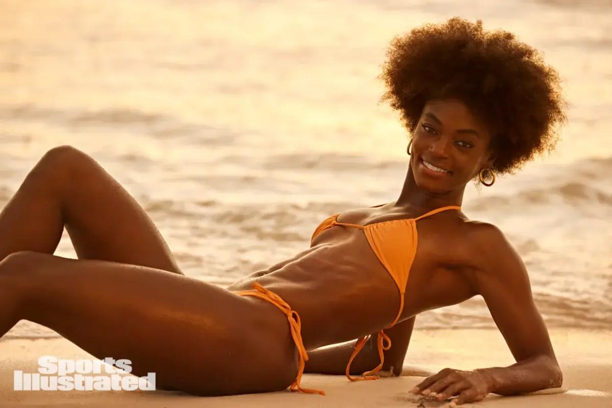 Model Tanaye White poses for the 2021 Sports Illustrated swimsuit