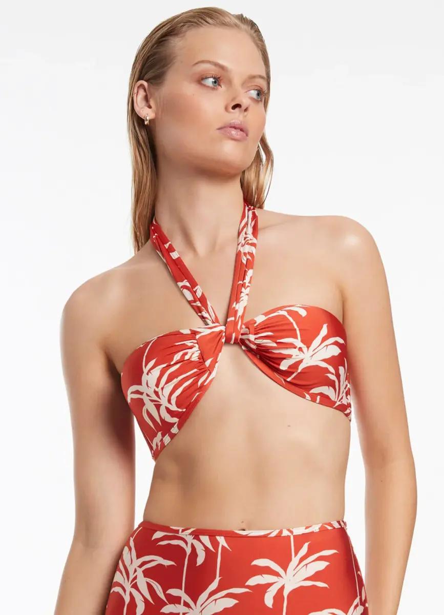 Cherry printed halter swim top