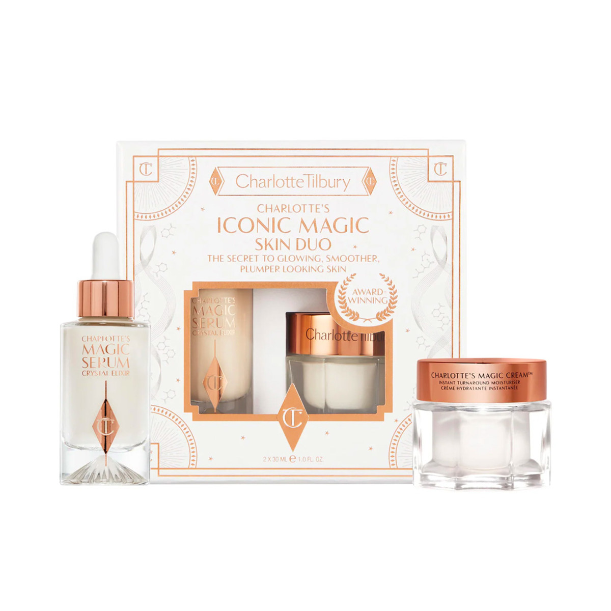 One of the best skincare gift sets for women who love all things beauty, the Charlotte Tilbury Charlotte's Iconic Magic Skin Duo available now at Sephora