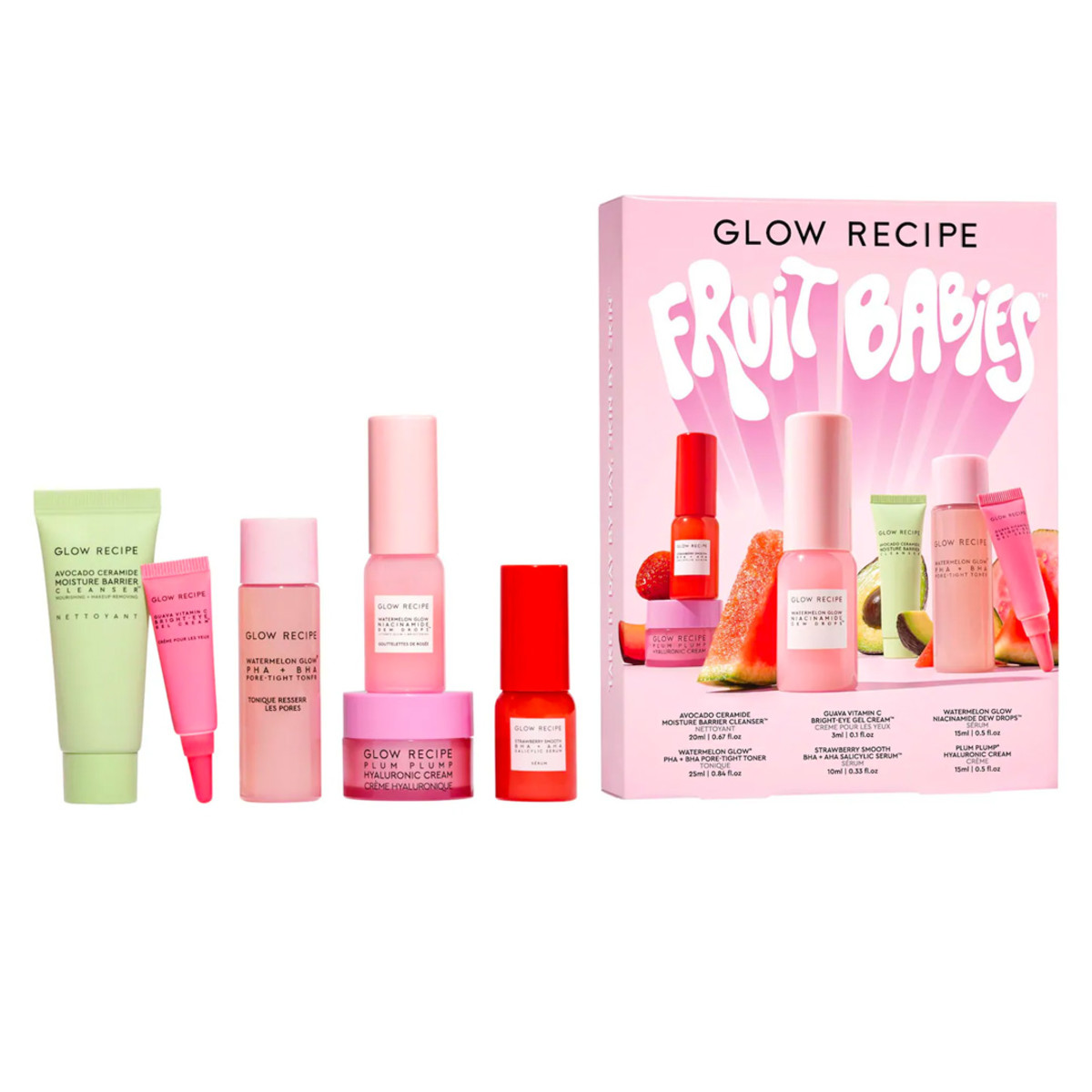 One of the best skincare gift sets for women who love all things beauty, the Glow Recipe Fruit Babies Bestsellers Kit available now at Sephora