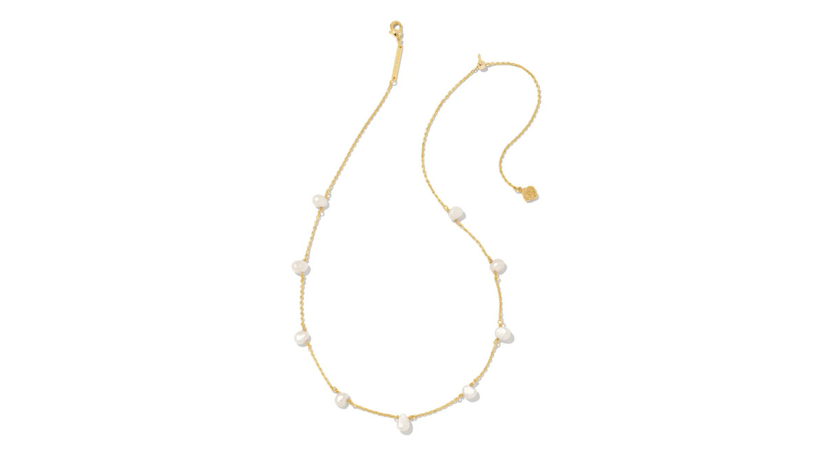 One of The Best Jewelry Gifts for the 2023 Holiday Season Necklace Edition, the Kendra Scott Leighton Gold Pearl Strand Necklace in White Pearl available now at Kendra Scott